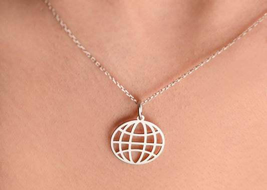 Solid Gold Earth Necklace, Planet Lover Necklace, Design Gold Earth Necklace, 3D Earth Necklace, Gold Gift Necklace,Christmas Gift Necklace