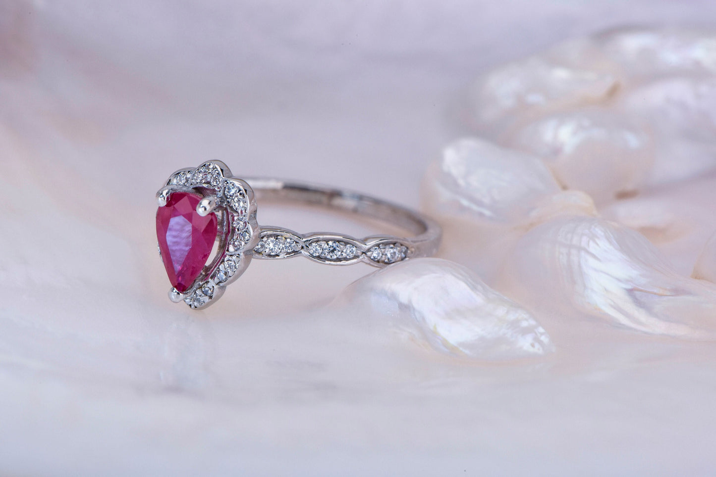 Vintage Pear Cut Ruby and Diamond Ring in 14k Gold – Unique Engagement, Bridal or Mother’s Day Gift