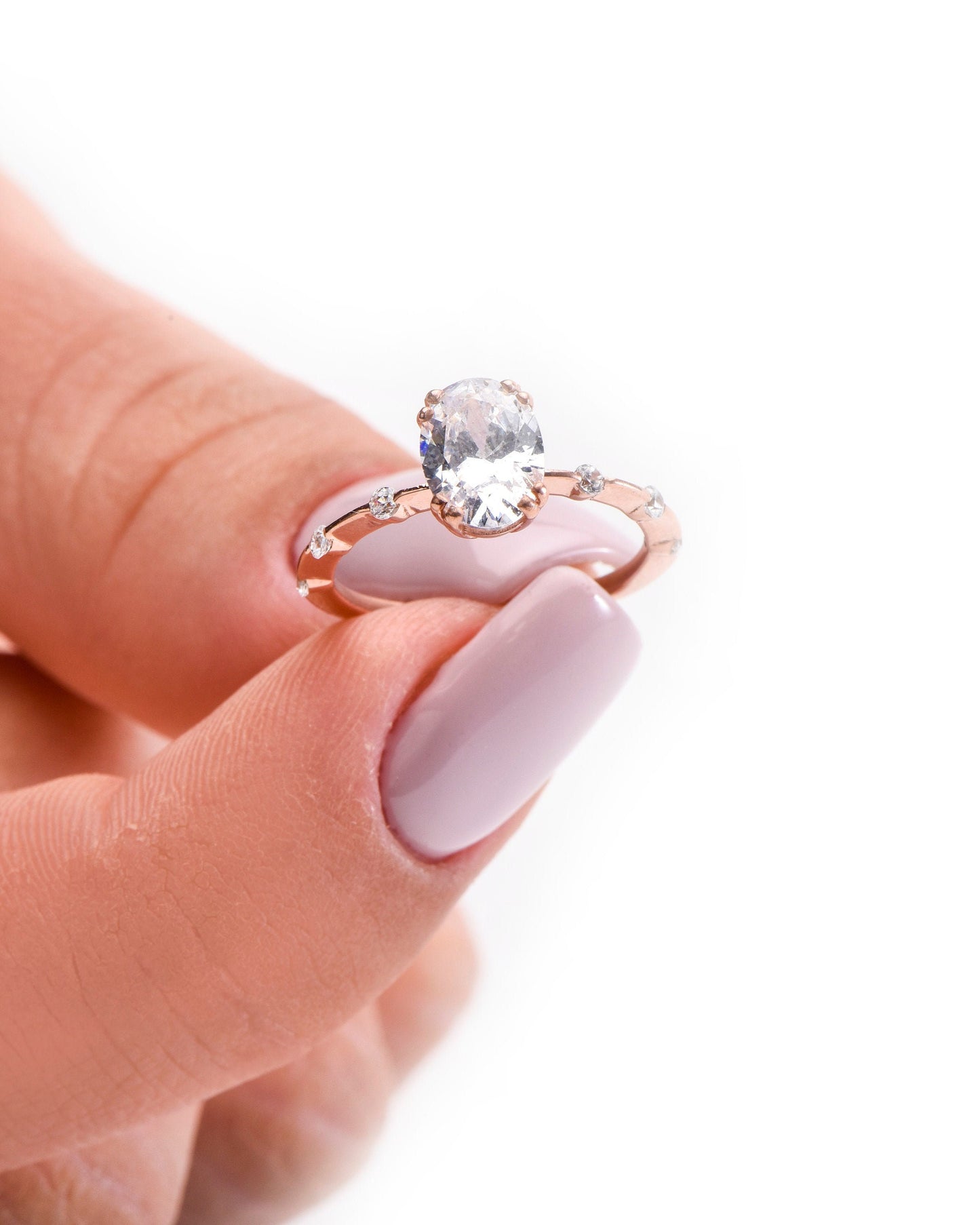 Gold Solitaire Ring,Solitaire Diamond Ring,Gold Ring with Diamond Edge,Marriage Proposal Solitaire Ring, Gift For Mom