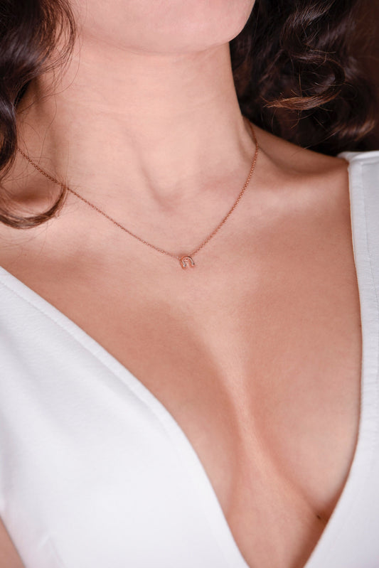 Elegant Horseshoe Necklace - 14K Rose Gold Layered Good Luck Charm,Birthday Gift Necklace,Lucky Symbol Necklace,Christmas Gift Necklace