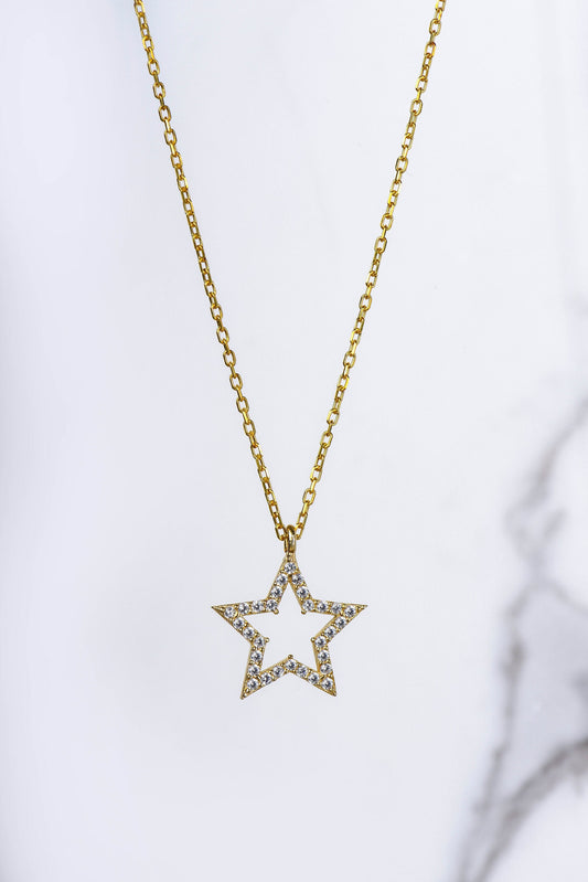 Star Necklace,Elegant Solid Gold Diamond Star Necklace,Sparkle and Shine in Style,Birthday Gift Necklace,Gift For Mom