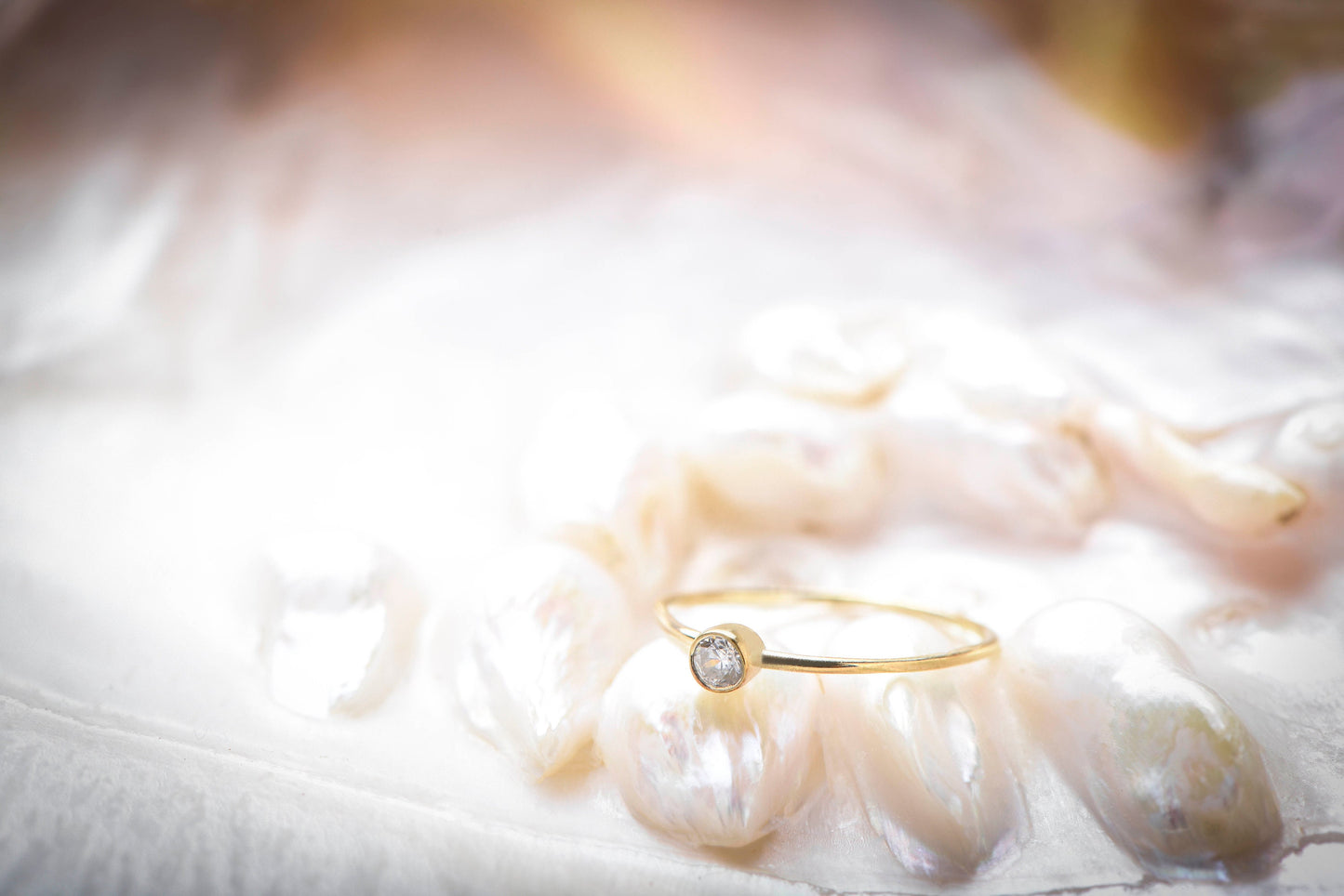 14K Solid Gold Minimalist Bezel Diamond Ring – Elegant Handmade Dainty Ring