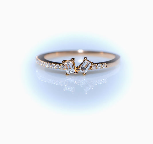Diamond Ring, Dainty Double Stone Ring, Thin Band Elegant Fine Jewelry Gift