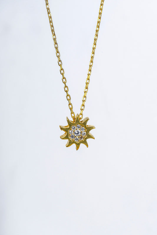 Solid Gold Sun Necklace, Minimalist Gold Necklace, Diamond Gold Necklace, Minimalist Sun Necklace, Planet Necklace, Gift For Mom