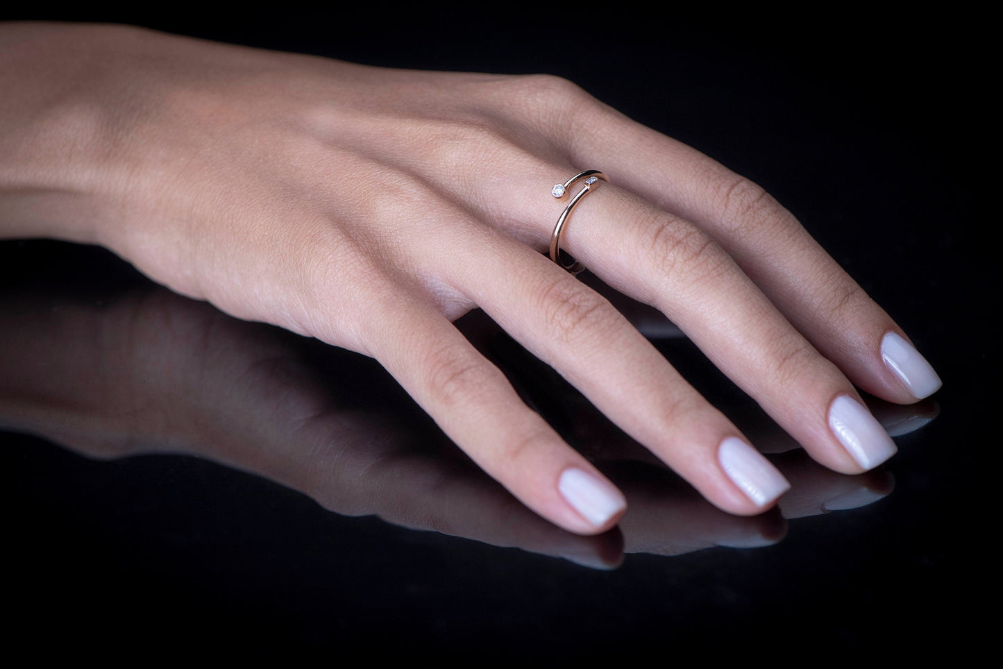 14k Gold Open Diamond Ring – Minimalist Wrap Ring with Baguette and Round Cut Diamonds