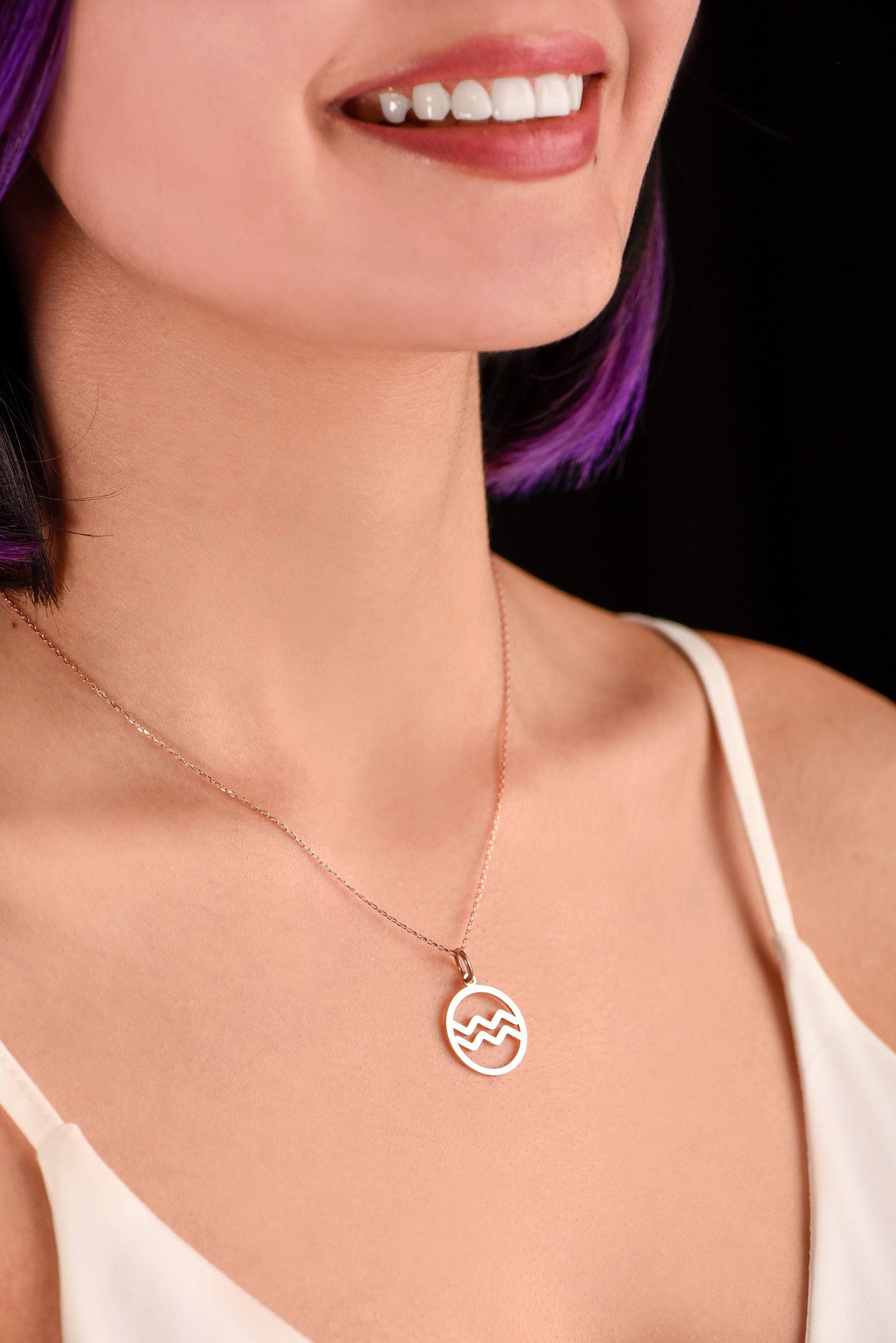 Gold Aquarius Zodiac Symbol Necklace / Gold Aquarius Zodiac Pendant / Dainty Zodiac Necklace /Birthday Gift Necklace/Christmas Gift Necklace
