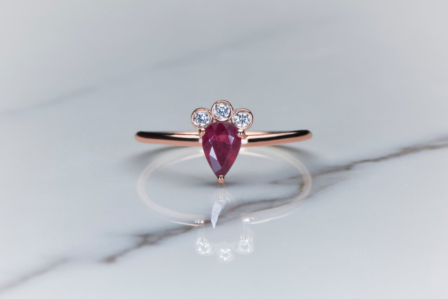Pear Cut Ruby Ring – 14K Solid Gold | Minimal Gemstone Ring | Mother’s Day Gift | Handmade Diamond Accent Ring