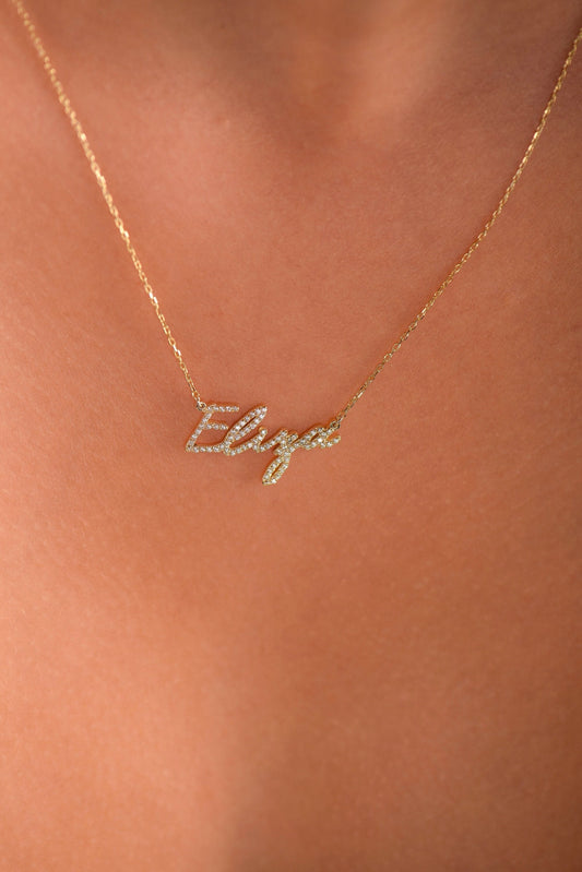 14K Solid Gold  Name Necklace/Gold Name Necklace/Diamond Name Necklace/Gold Name Necklace/Personalized Name Necklace/Gift for Love