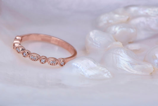 14K Gold Vintage Ring,Vintage Moissanite Wedding Ring,14K Rose Gold Stacking Band with Diamond Engagement, Gift For Mom