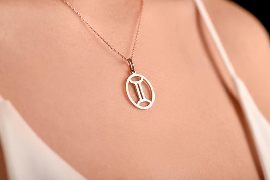 14K Solid Gold Gemini Zodiac Symbol Necklace,Rose Gold Gemini Zodiac Necklace,Dainty Gemini Zodiac Sign Charm Chain,Christmas Gift Necklace
