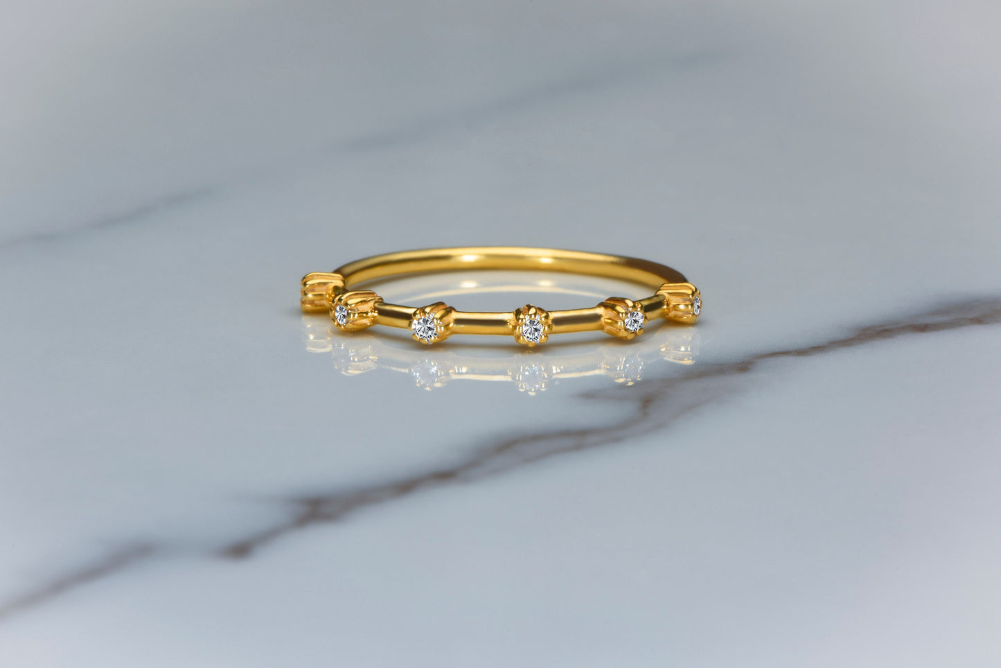 14K Solid Gold Minimal 6 Stone Ring, Gold Cluster Ring, Minimal Diamond Gold Ring, Customizable Gold Diamond Ring, Gift For Mom