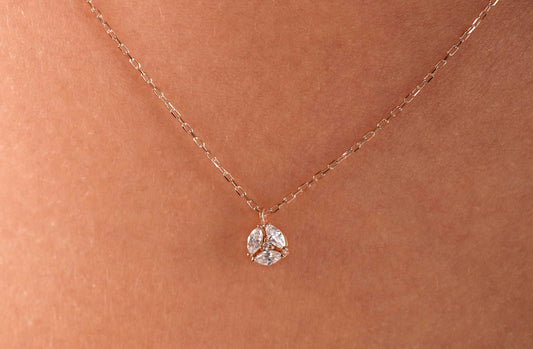 14K Rose Gold White Sapphire Necklace - Marquise Cut Cluster Pendant for Her