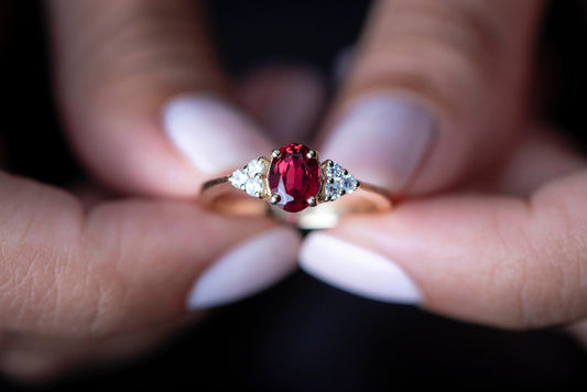Oval Ruby and Diamond Ring in 14k Gold – Classic Red Gemstone Engagement or Anniversary Gift