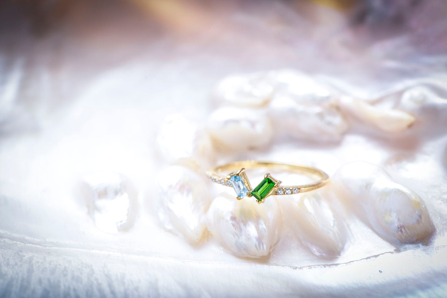 Two Birthstone Ring – 14K Yellow Gold Personalized Double Gemstone Band | Custom Anniversary or Mother’s Day Gift