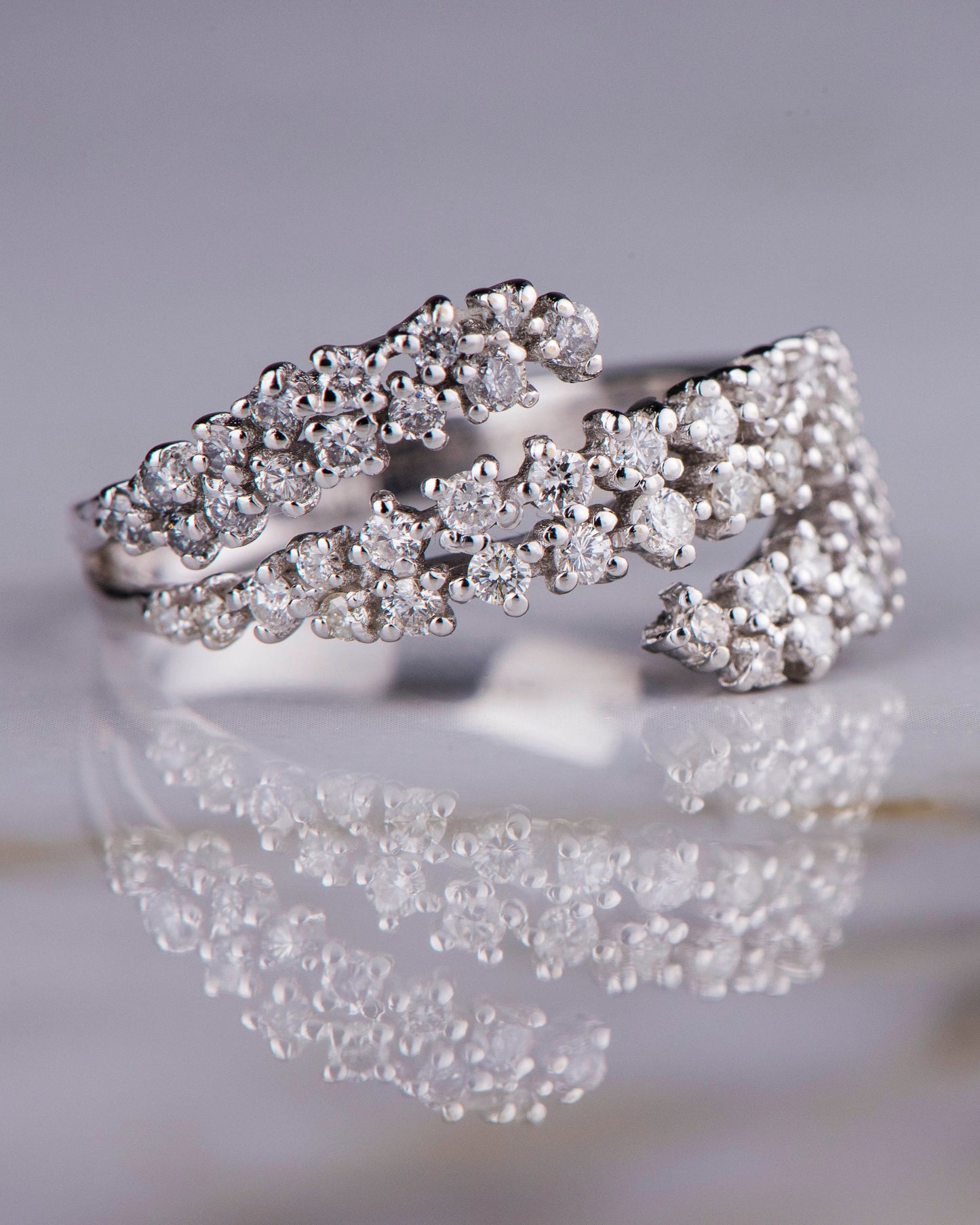 18K White Gold Natural Diamond Cluster Wrap Ring - Luxury Statement Wedding Anniversary Engagement Jewelry