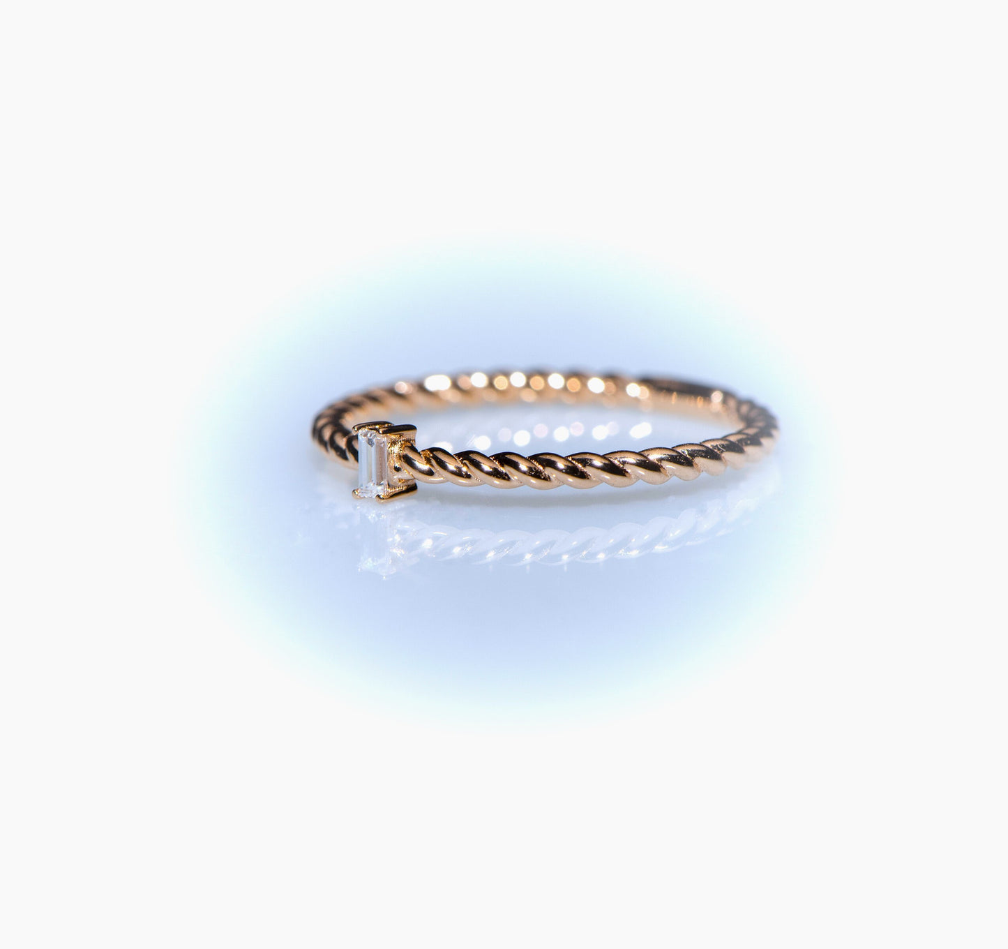14k Gold Twisted Diamond Ring – Minimalist Baguette Cut Stackable Band for Everyday or Gift