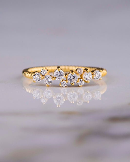 Solid Gold Minimal Diamond Ring, Diamond Gold Ring, Customizable Gold Ring, Elegant Thin Band Gold and Diamond Ring,Gift For Mom