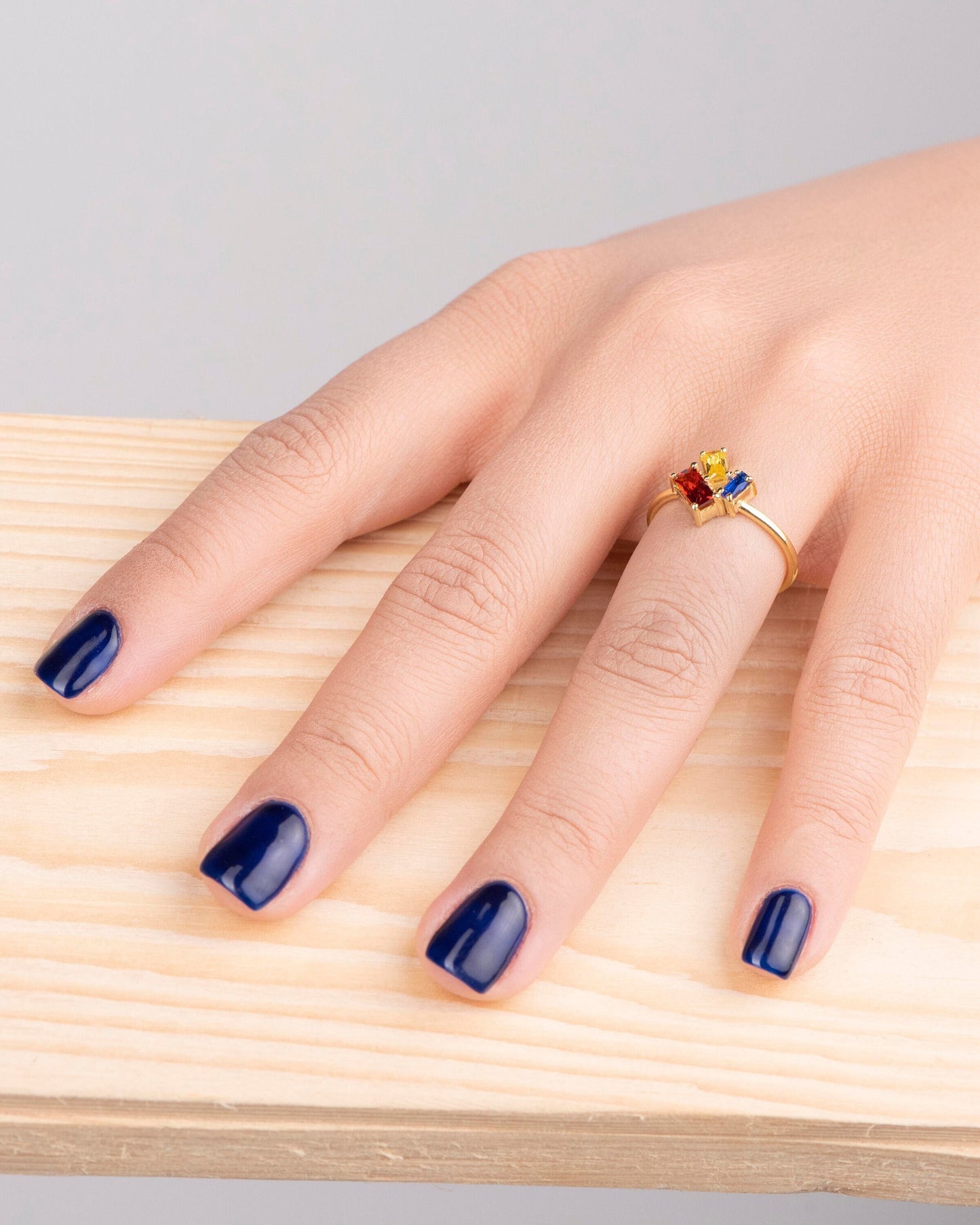 Natural Garnet Citrine and Sapphire Ring in 14k Solid Gold – Baguette Cut Birthstone Trio Gemstone Ring for Mother’s Day Gift