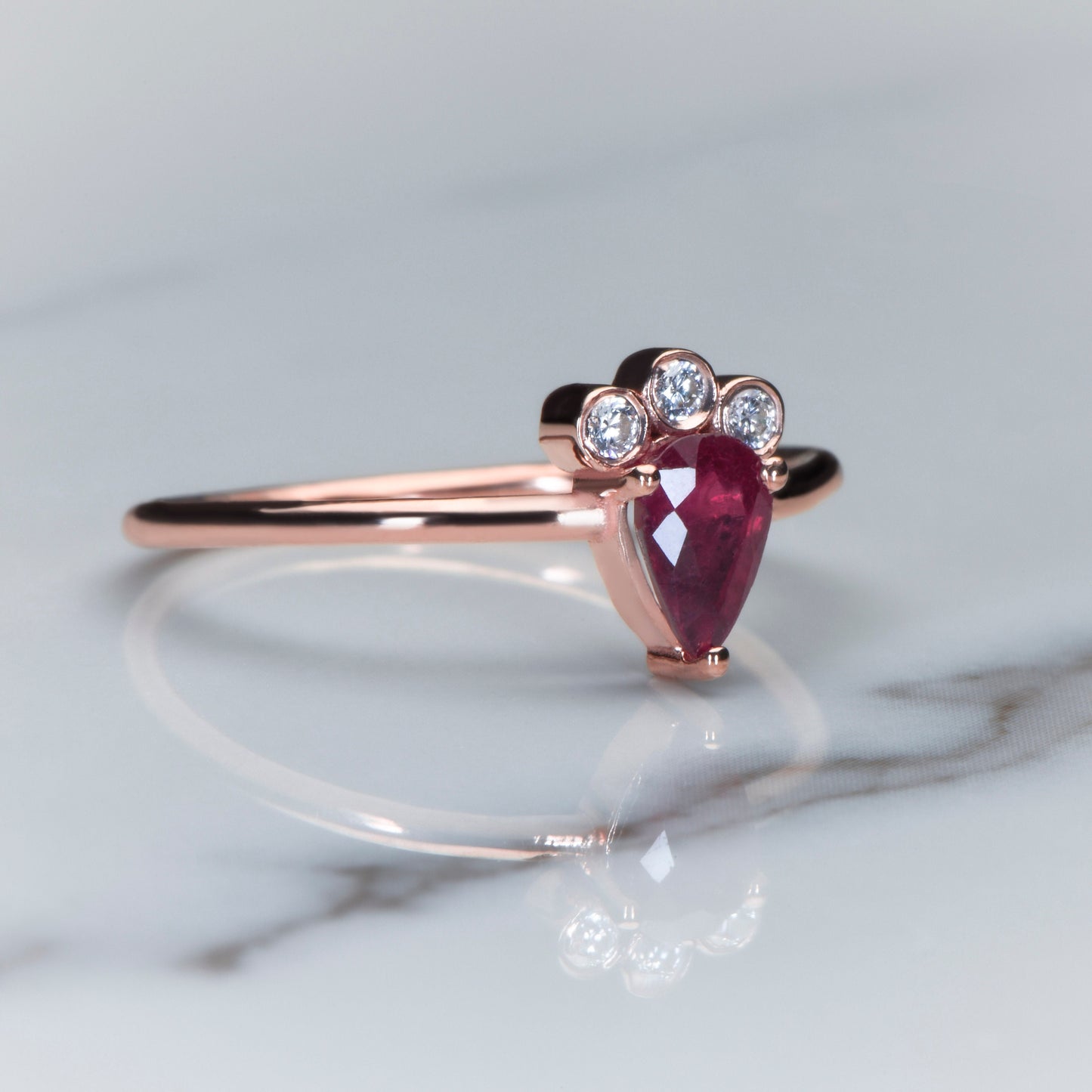 Pear Cut Ruby Ring – 14K Solid Gold | Minimal Gemstone Ring | Mother’s Day Gift | Handmade Diamond Accent Ring