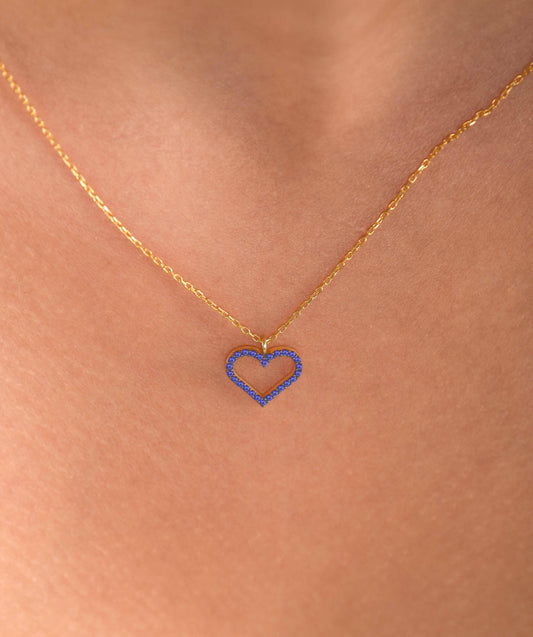 Sapphire Heart Necklace in 14K or 8K Gold - Blue Gemstone Pendant Gift for Her