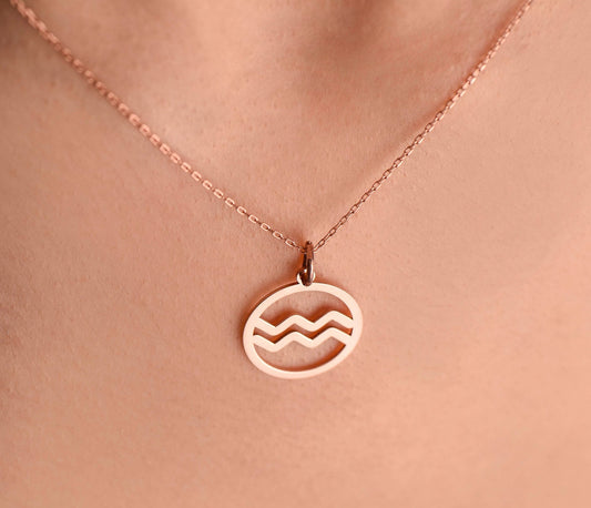 Gold Aquarius Zodiac Symbol Necklace / Gold Aquarius Zodiac Pendant / Dainty Zodiac Necklace /Birthday Gift Necklace/Christmas Gift Necklace