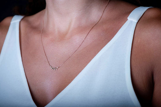 14K Solid Gold Handmade Necklace,Olive Branch Pendant in Solid Rose Gold Adorned with Glistening Diamonds,Christmas Gift Necklace