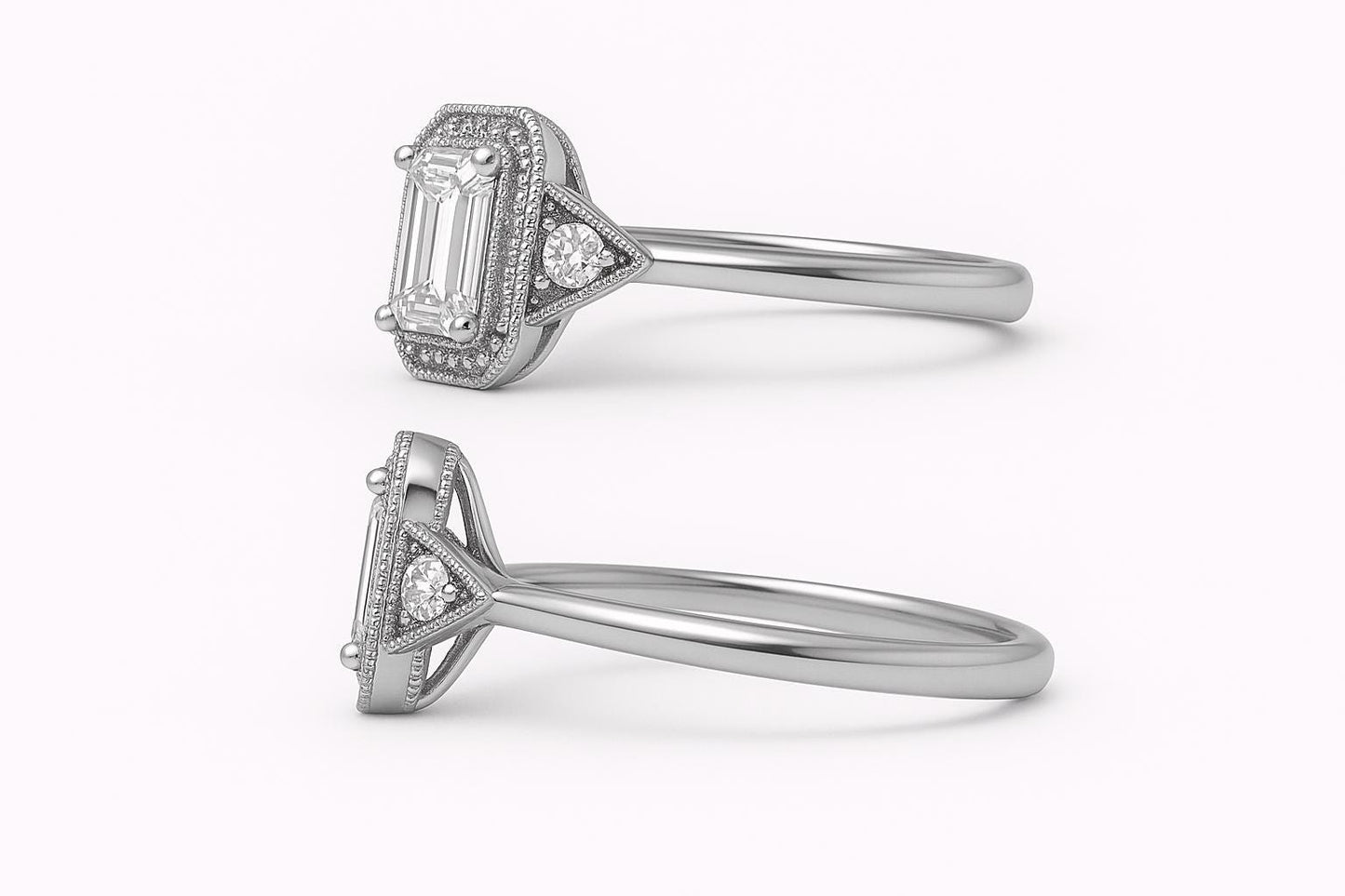 Emerald Cut Moissanite Ring – 14K Rose Gold, Vintage Style, GIA Certified, Conflict-Free Diamonds, Handmade Ring