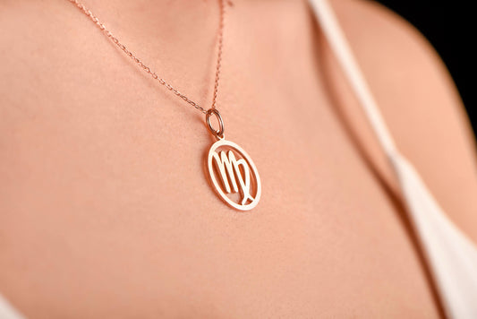 Gold Virgo Necklace,Virgo Symbol Pendant,Zodiac Solid Gold, Astrology Zodiac Jewelry,Birthday Gift Necklace,Christmas Gift Ring,X-mas Gift