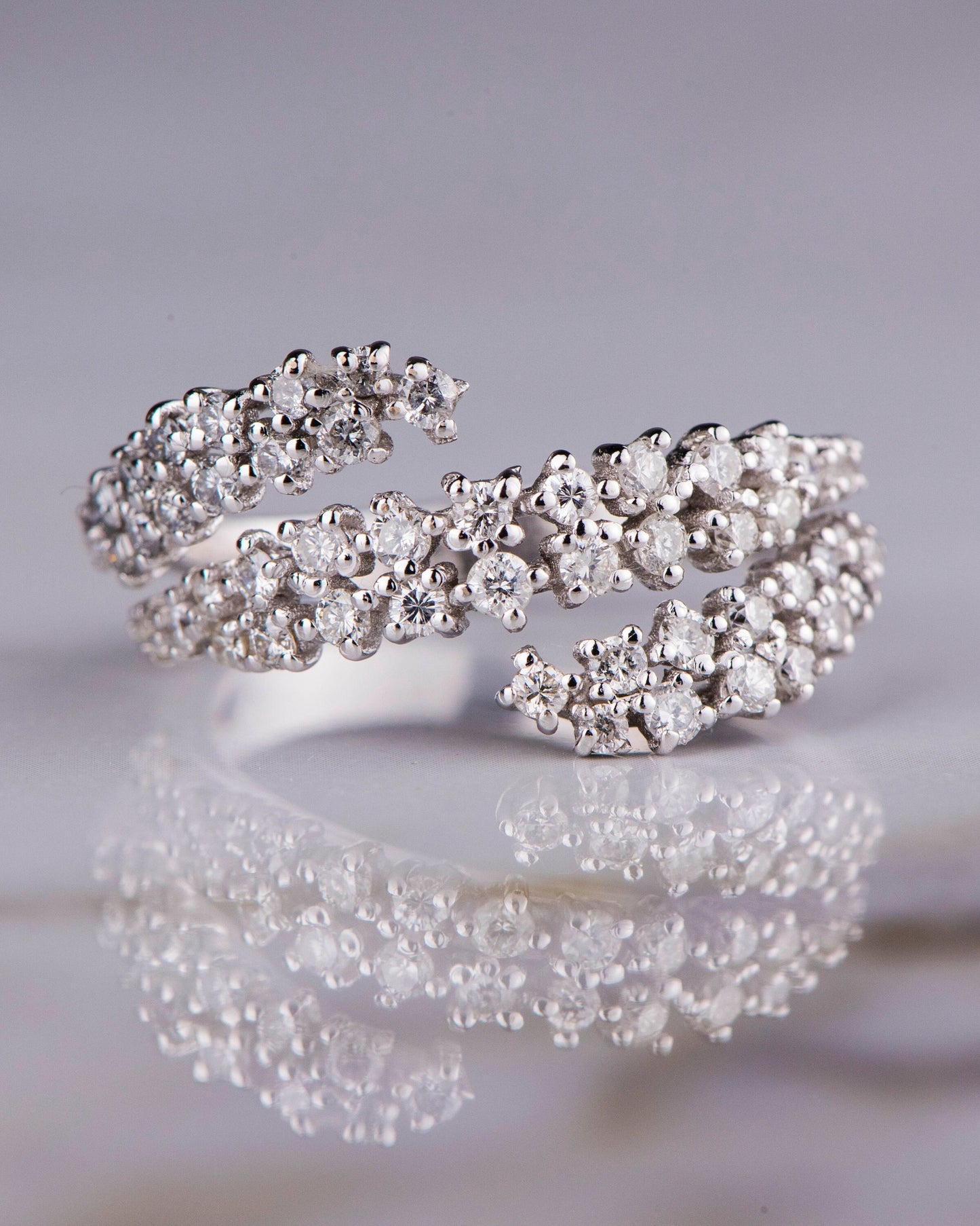 18K White Gold Natural Diamond Cluster Wrap Ring - Luxury Statement Wedding Anniversary Engagement Jewelry