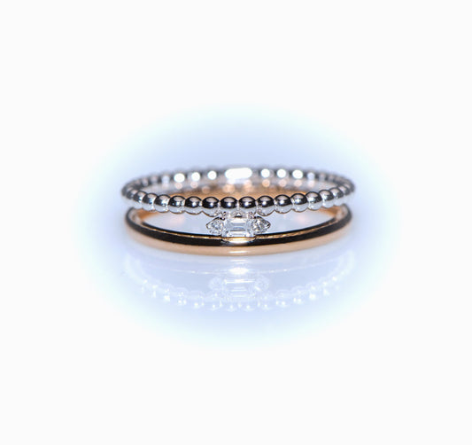 Baguette Diamond Ring,Double Band Baguette Diamond Wedding Ring Made of Rose and White Gold,Luxurious and Chic,Gift For MOM