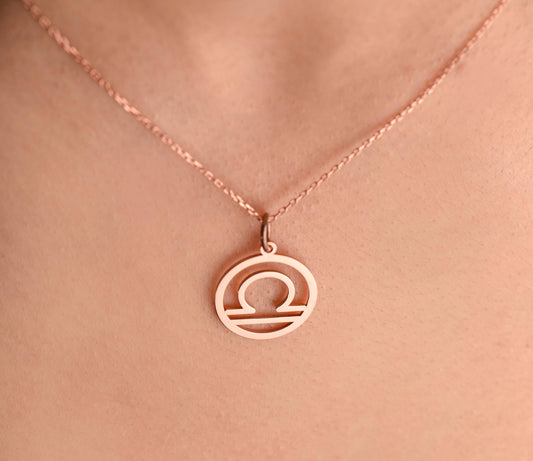 14K Solid Gold Libra Necklace ,Personalized Astrology Pendant for Balance and Harmony,Christmas Gift Necklace,X-mas Gift Necklace