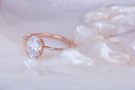 Gold Solitaire Ring,Solitaire Diamond Ring,Gold Ring with Diamond Edge,Marriage Proposal Solitaire Ring, Gift For Mom