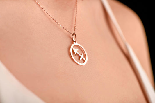 14K Solid Gold Sagittarius Necklace, Minimal Gold Sagittarius Necklace,Handmade Gold Sagittarius Necklace,Christmas Gift Necklace,X-mas Gift