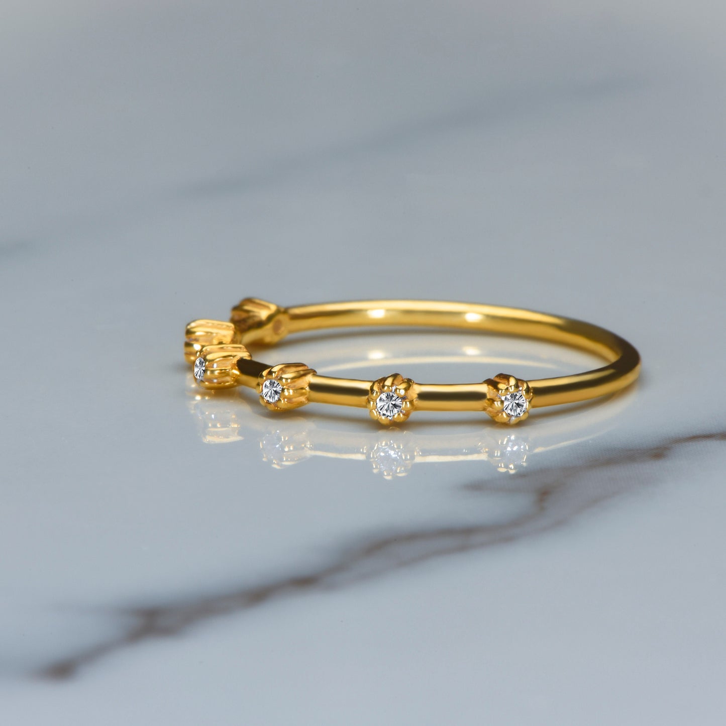14K Solid Gold Minimal 6 Stone Ring, Gold Cluster Ring, Minimal Diamond Gold Ring, Customizable Gold Diamond Ring, Gift For Mom