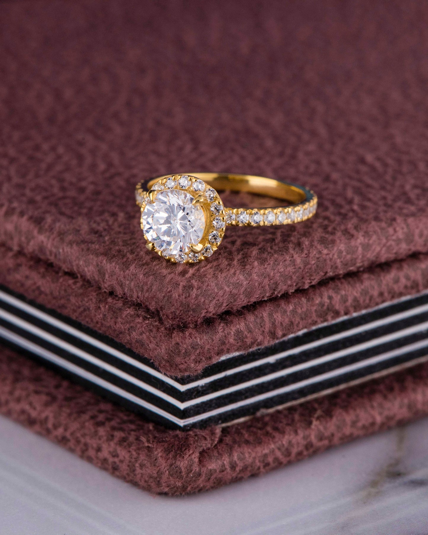 Halo Moissanite Ring, 14K Solid Yellow Gold, 1 Carat Round Cut Simulated Diamond, Engagement Ring, Wedding & Marriage Proposal