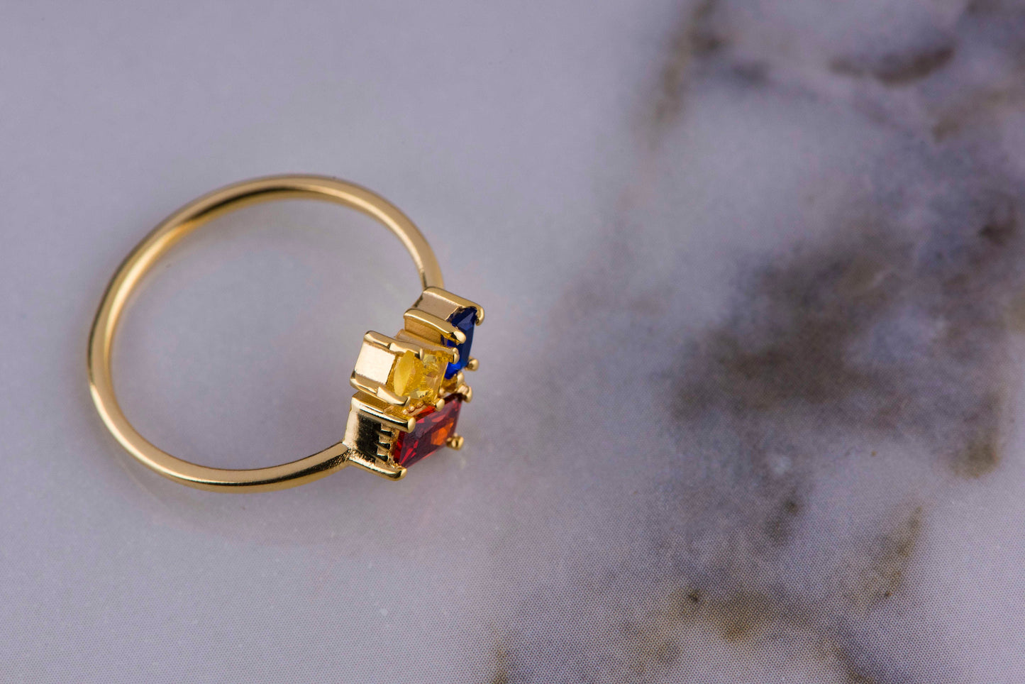 Natural Garnet Citrine and Sapphire Ring in 14k Solid Gold – Baguette Cut Birthstone Trio Gemstone Ring for Mother’s Day Gift