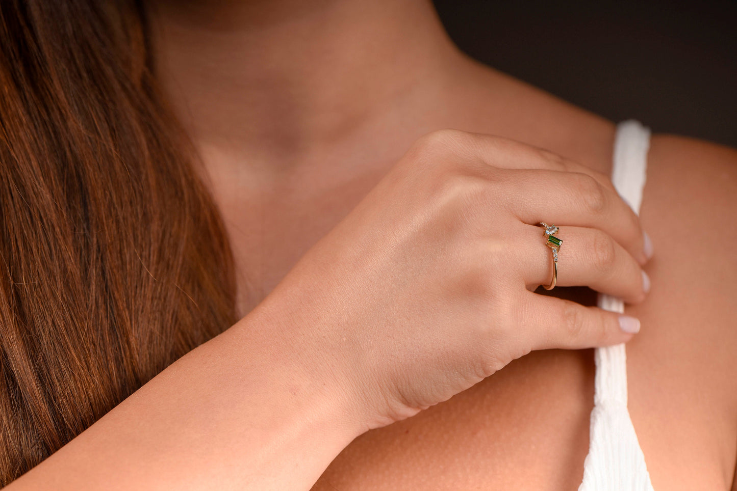 Two Birthstone Ring – 14K Yellow Gold Personalized Double Gemstone Band | Custom Anniversary or Mother’s Day Gift