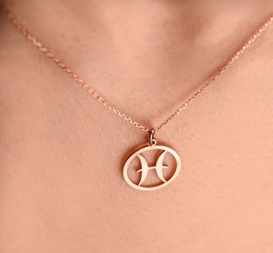 Gold Pisces Sign Necklace,Unique Zodiac Charm,Astrology Pendant for Her,Birthday Gift Necklace,Gift For Girlfriend,Birthday Gift Necklace