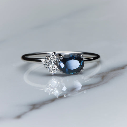 Lab Created Sapphire and Diamond Ring in 14k White Gold – Modern Minimalist Engagement or Gift Ring