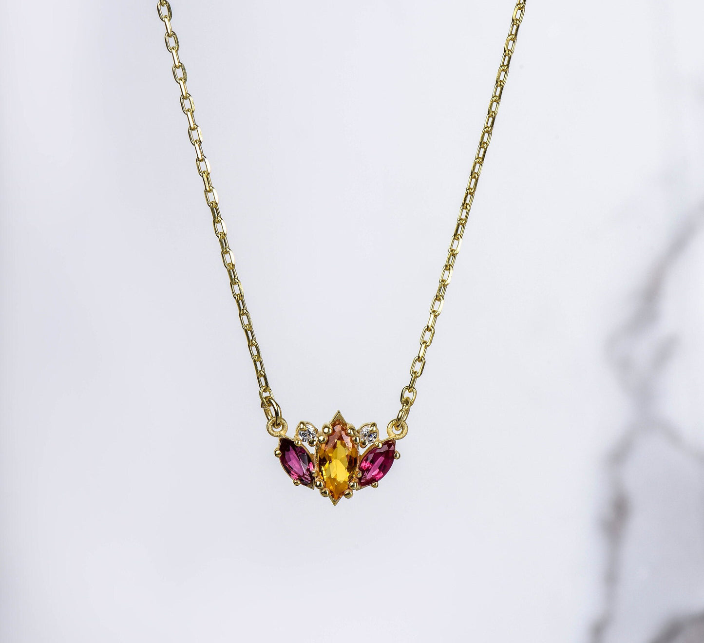 Gold Amethyst Stone Necklace, Peridot Stone Necklace, Amethyst and Peridot Stone Necklace, Marquise Cut Necklace,Christmas Gift Necklace
