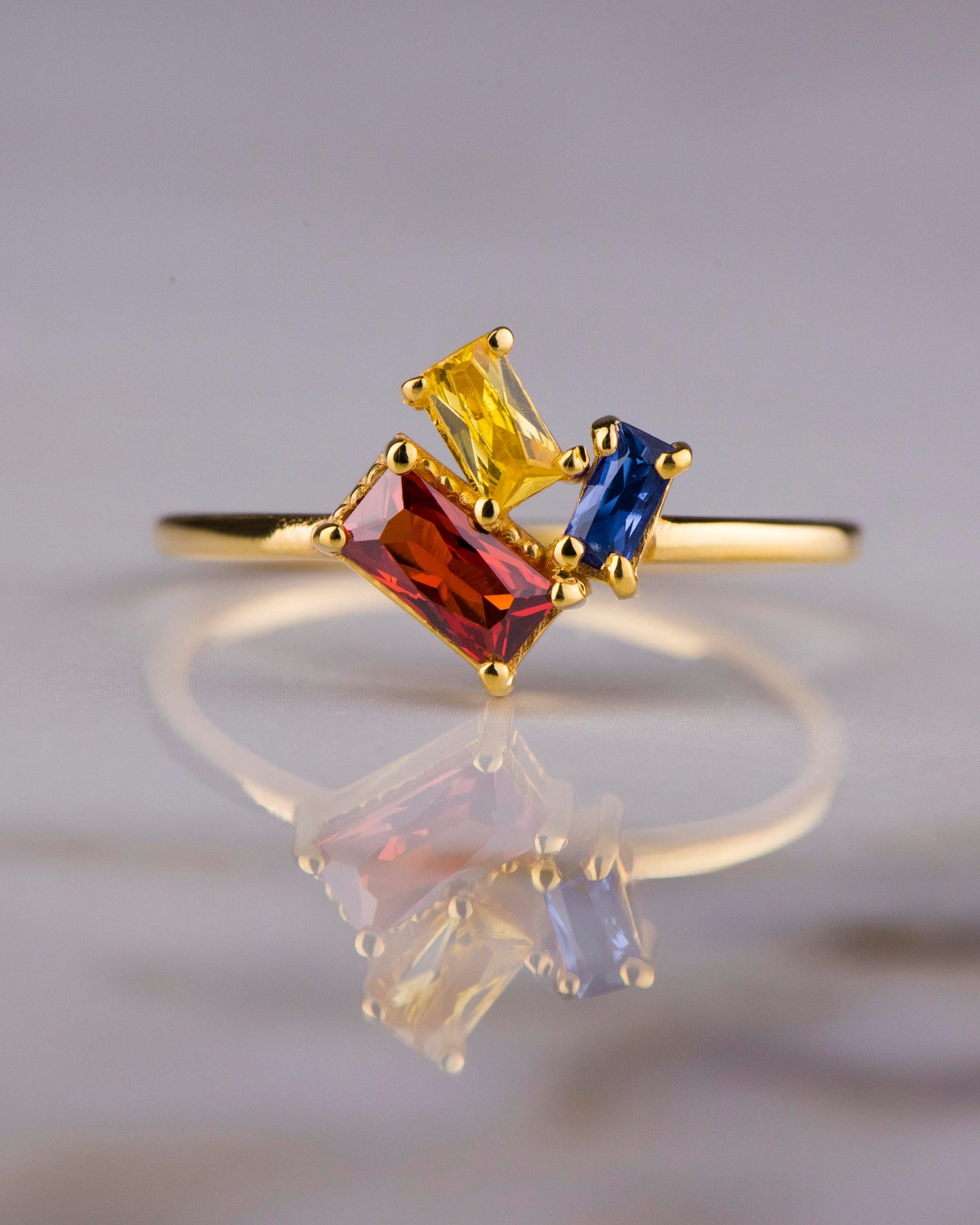 Natural Garnet Citrine and Sapphire Ring in 14k Solid Gold – Baguette Cut Birthstone Trio Gemstone Ring for Mother’s Day Gift