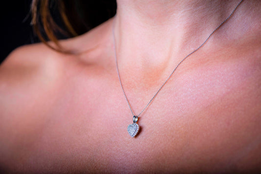 Heart Diamond Necklace,Elegant Diamond Cluster Heart Necklace,Handcrafted in Solid White Gold,Gift for Love,Christmas Gift Necklace